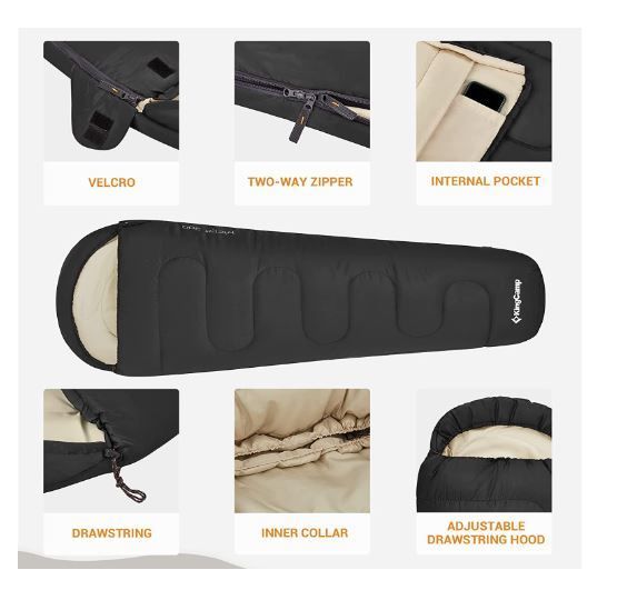 Mummy Sleeping Bag for Adults Kids Children Junior 3 Season Winter Double Layer 300GSM Lightweight Single Compact Thermal Warm