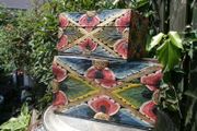Vintage Two Carved Boxes Wooden Jewelry Hand Painted Handmade  Home Decor 10"x6" H 6" and 8,2"x4,5" H 4,2"