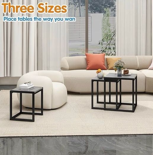 Wooden Nesting Tables Set of 3 Coffee Table, Stacking Side End Tables for Living Room, Grey
