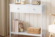 Slim Console Table, Narrow Console Table with 2 Drawers, Hallway Table with Storage, Small Side Table for Small Spaces, Living Room, Entryway, Kitchen, Bedroom, White