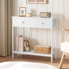 Slim Console Table, Narrow Console Table with 2 Drawers, Hallway Table with Storage, Small Side Table for Small Spaces, Living Room, Entryway, Kitchen, Bedroom, White