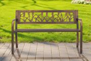 Outdoor Bench 127 cm Carbon Steel Metal Frame with PVC Floral Pattern Backrest and Round Edge Armrests