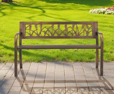 Outdoor Bench 127 cm Carbon Steel Metal Frame with PVC Floral Pattern Backrest and Round Edge Armrests