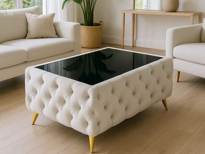 Coffee table with glass and metal legs