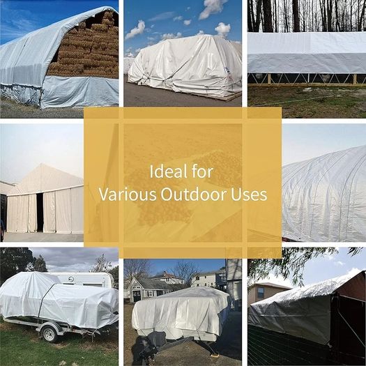 White Tarpaulin Waterproof Heavy Duty 4m / 6m Tarp with Eyelets UV Resistant Multipurpose for Outdoor 160g/m