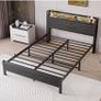 Metal Bed Frame Double Bed with Charging Station,Strong Image 7