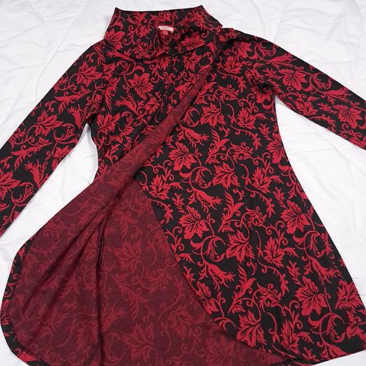 Joe Browns Black Red Floral High Neck Wrap Longline Tunic Long Sleeve Top 12UK/40EU