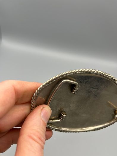 Vintage Alpaca Mexico Western Belt Buckle - Three Horse Heads, Floral Engravings