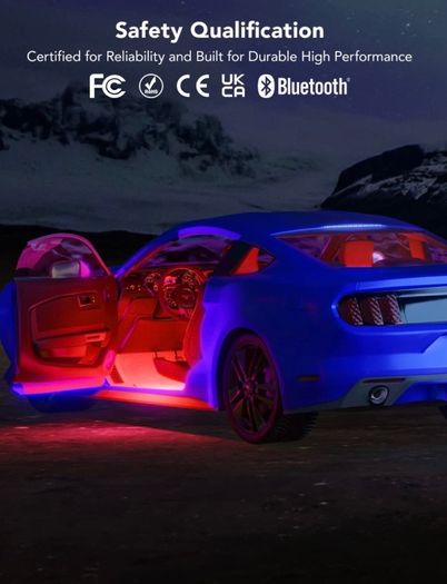Car LED Strip Light, Interior Car Lights 2-Line Design Waterproof 4pcs APP Control Lighting Kit, Under Dash RGB Car Lighting with Car Charger (FREE POSTAGE)