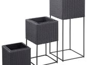 Garden Raised Beds 3 pcs Poly Rattan Black