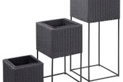 Garden Raised Beds 3 pcs Poly Rattan Black
