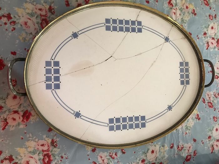 Antique ceramic Tray, Brass and Ceramic design 1876