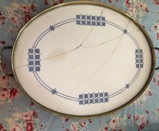 Antique ceramic Tray, Brass and Ceramic design 1876