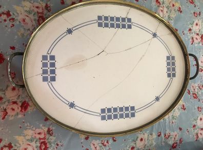 Antique ceramic Tray, Brass and Ceramic design 1876