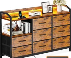 Chest of Drawers Bedroom, with LED Light trip with 10 Adjustable Colors and 2 USB and 2 AC Outlets