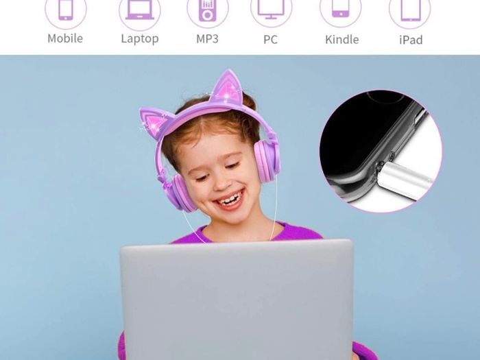Kids Headphones, Cat Ear LED Light Up Wired Headphones Over Ear with 85dB Volume Limited Hearing Protection,Cute Headphones for Girls MULTIPLE COLOURS AVAILABLE (FREE POSTAGE)