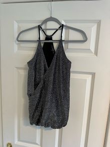New Next Women's Black and Silver Sparkly Sleeveless Top - Size UK 8