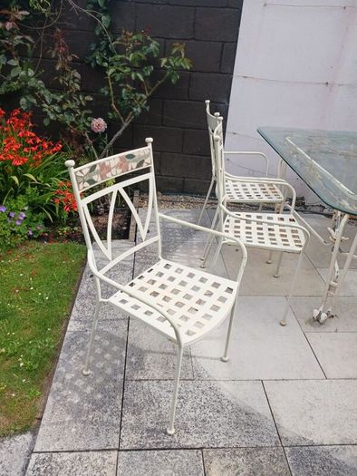 Garden table, 4 chairs, cast iron