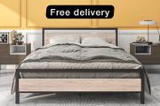 King Size Bed Frame with Wood Headboard