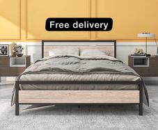 King Size Bed Frame with Wood Headboard