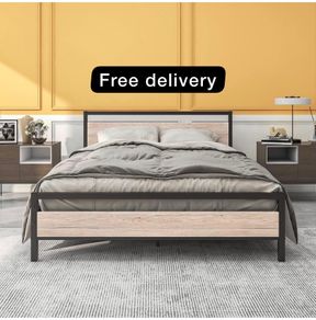 King Size Bed Frame with Wood Headboard