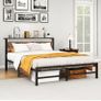 King Size Bed Frame with Headboard,Metal Bed 150x200 cm,Brown No Box Spring Needed,Steel Slats Mattress Foundation Square Pipe Design Noise Free Black+Brown Image 3