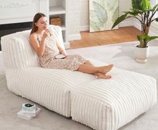Adult Bean Bag Chairs with Memory Foam Lazy Sofa for Living Room White,Large,Soft Fabric,Ergonomic Back Support,Lightweight,Easy Clean,No Assembly,Wear-resisting,,Well-looking