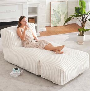 Adult Bean Bag Chairs with Memory Foam Lazy Sofa for Living Room White,Large,Soft Fabric,Ergonomic Back Support,Lightweight,Easy Clean,No Assembly,Wear-resisting,,Well-looking