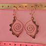 Copper Wire Earrings, Leaf Inspired Handmade spiral Dangles with Dark Beads Image 7