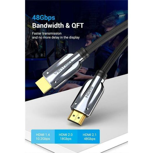 VENTION 3M Premium HDMI 2.1 UHD/3D 8K (7680x4320@60Hz) 48Gbps Luxury Model (Zinc Alloy/Cotton Braided/Gold Plated) Cable (Brand New/Warranty)