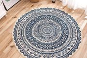 Round Rugs 120cm Cotton Area Rug Machine Washable Hand Woven Tassels Carpet Chic Bohemian Pattern Floor Mats for Bedroom Living Room Sofa Coffee Table Swing Chair Bed Side, Navy Blue