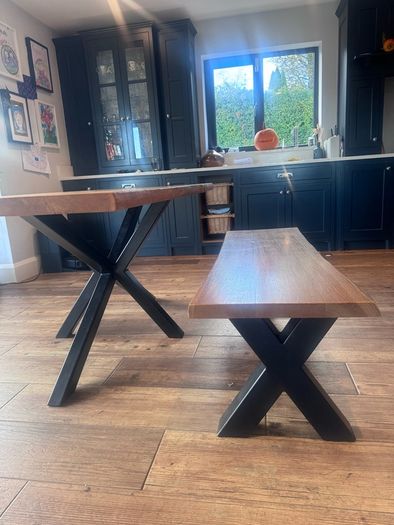 Solid Oak Table & Matching Bench