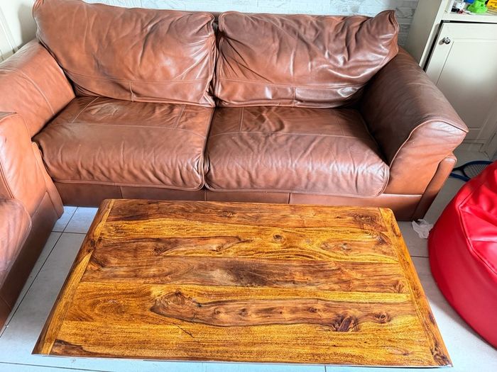 Complete brown leather living room set