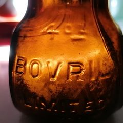 62 - Vintage 4oz Bovril Dark Brown Glass Embossed Letters Jar