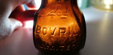 62 - Vintage 4oz Bovril Dark Brown Glass Embossed Letters Jar