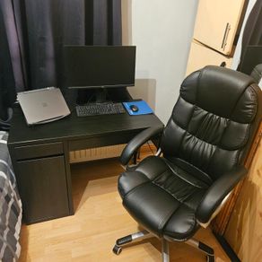 Desk with leather office chair