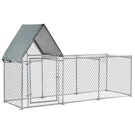 Walk In Chicken Run, Large Poultry Coop Cage Hen House Rabbit Hutch for 6-8 Chickens Outdoor Galvanized Metal Enclosure w/ Water-Resist Cover