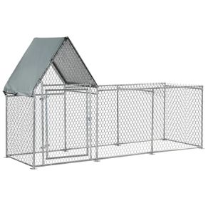Walk In Chicken Run, Large Poultry Coop Cage Hen House Rabbit Hutch for 6-8 Chickens Outdoor Galvanized Metal Enclosure w/ Water-Resist Cover
