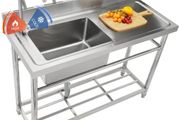 Utility Sink, 1 Compartment Free Standing Small Sink w/Workbench Faucet &amp; legs, 100.1 x 48.5 x 95 cm