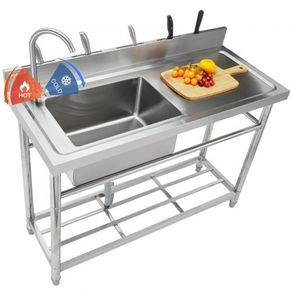 Utility Sink, 1 Compartment Free Standing Small Sink w/Workbench Faucet & legs, 100.1 x 48.5 x 95 cm