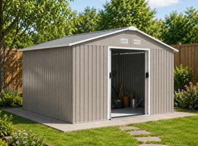 Large Metal Storage Shed Sliding Doors 13 x 11ft
