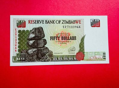 Zimbabwe  50  Dollars  1994. Verified Under Uv Light.  ( Uncirculated )