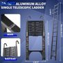 Telescopic Ladder, 5.0 m, Aluminium Folding Ladder with Hooks, Folding Step Boards, Aluminium Multi-Purpose Ladder, 150 kg Load Capacity, Step Spacing 30 cm, Black Image 6