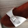 Clarks ladies slip on sandals with metallic silver strap & buckle with cork footbed UK 5.5.. EUR 38.5 Image 2