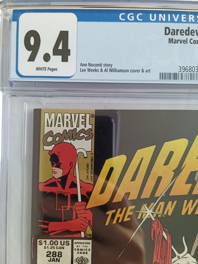 Daredevil Issue 288 CBCS / CGC 9.4 Bullseye Certified Graded Comic Framed  DC Marvel