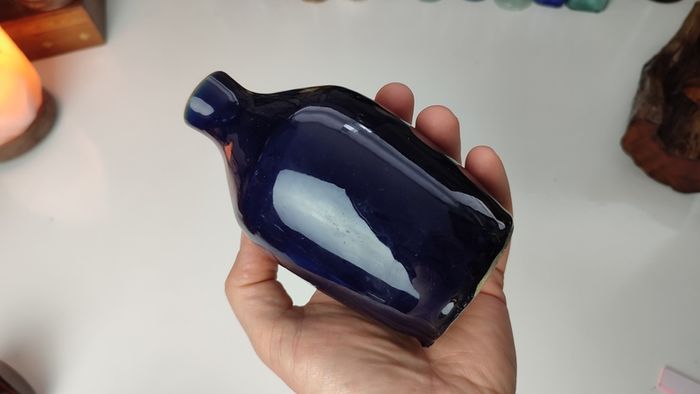 270 - Vintage 1950s Cobalt Blue Glazed Stoneware Decorative Collectible Display Furniture Cream Bottle
