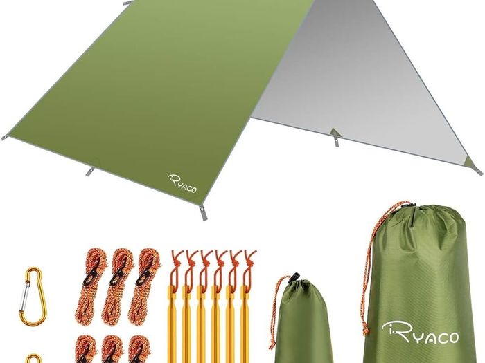 FREE EXPRESS SHIPPING Hammock Rain Fly Tent Tarp, 3m x 3m Tarpaulin Portable Sunshade Lightweight Waterproof Groundsheet Windproof Camping gazebo Picnic Mat Anti UV Sun Shelter for Camping Travel Beach