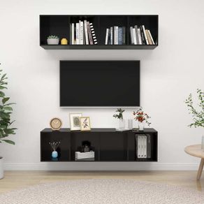 Wall-mounted TV Cabinets 2 pcs High Gloss Black Chipboard