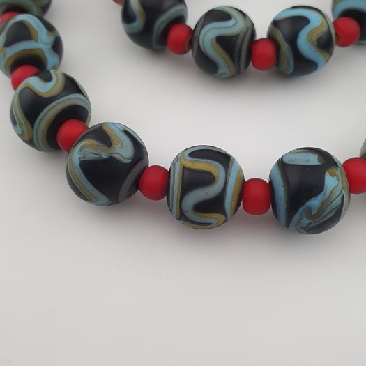 Antique Venetian Style Zigzag Pattern & Venetian WhiteHeart Glass Beads Necklace