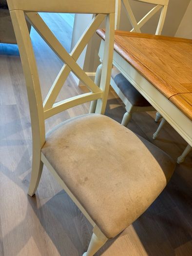 Extendible Wooden dining table & 4 fabric cushioned chairs